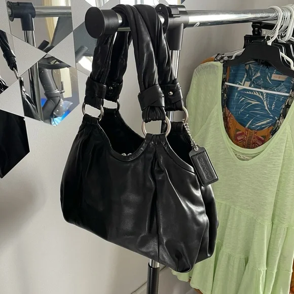 COACH PARKER BLACK LEATHER SATCHEL SHOULDER BAG - Picture 2 of 9